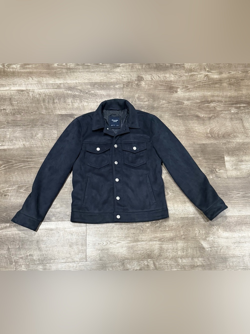 Abercrombie & Fitch Womens Navy Blue Faux suede Trucker Jacket Size Small Euc.